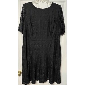 LONDON TIMES BLACK LACE FLARE DRESS 22W‎ Fully Lined Hidden Zipper